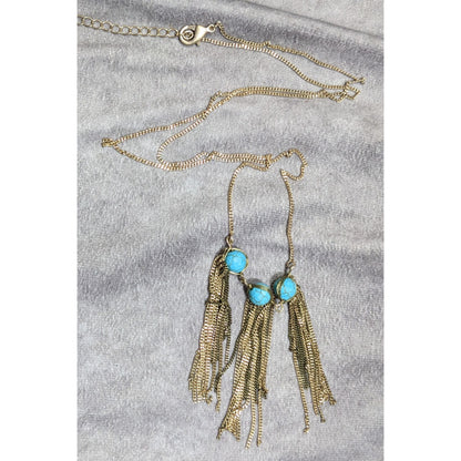 Vintage Handmade Turquoise Bohemian Chain Tassel Necklace With Wrapped Stones