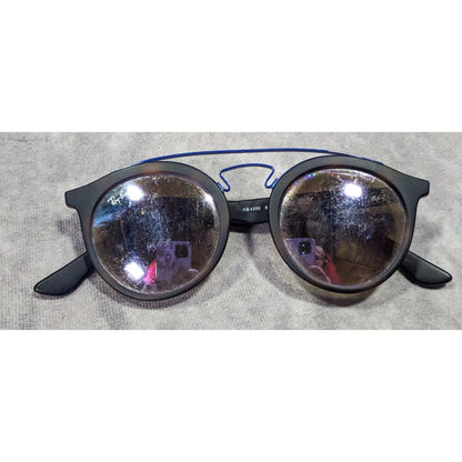 Ray-Ban 4256 Round Tortoise Sunglasses With Blue Accents And Lilac Mirror Lenses