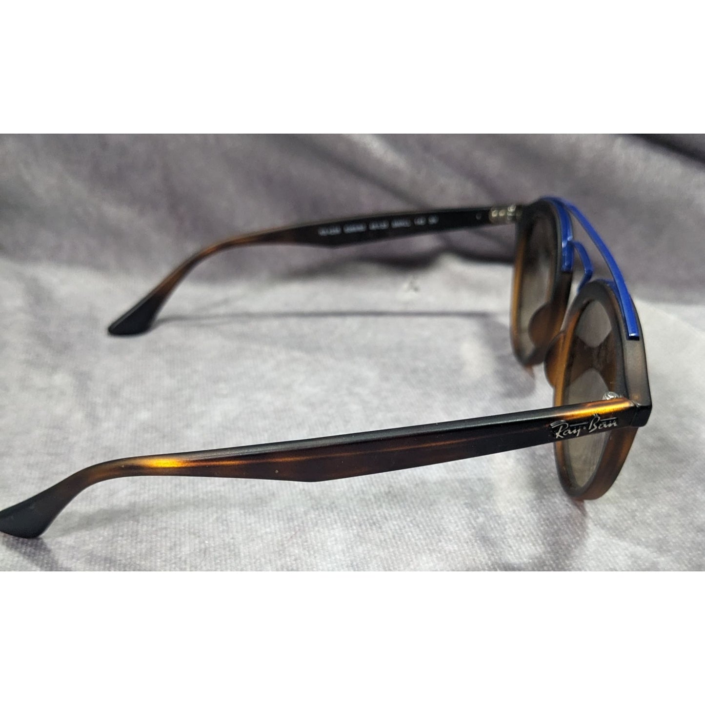 Ray-Ban 4256 Round Tortoise Sunglasses With Blue Accents And Lilac Mirror Lenses