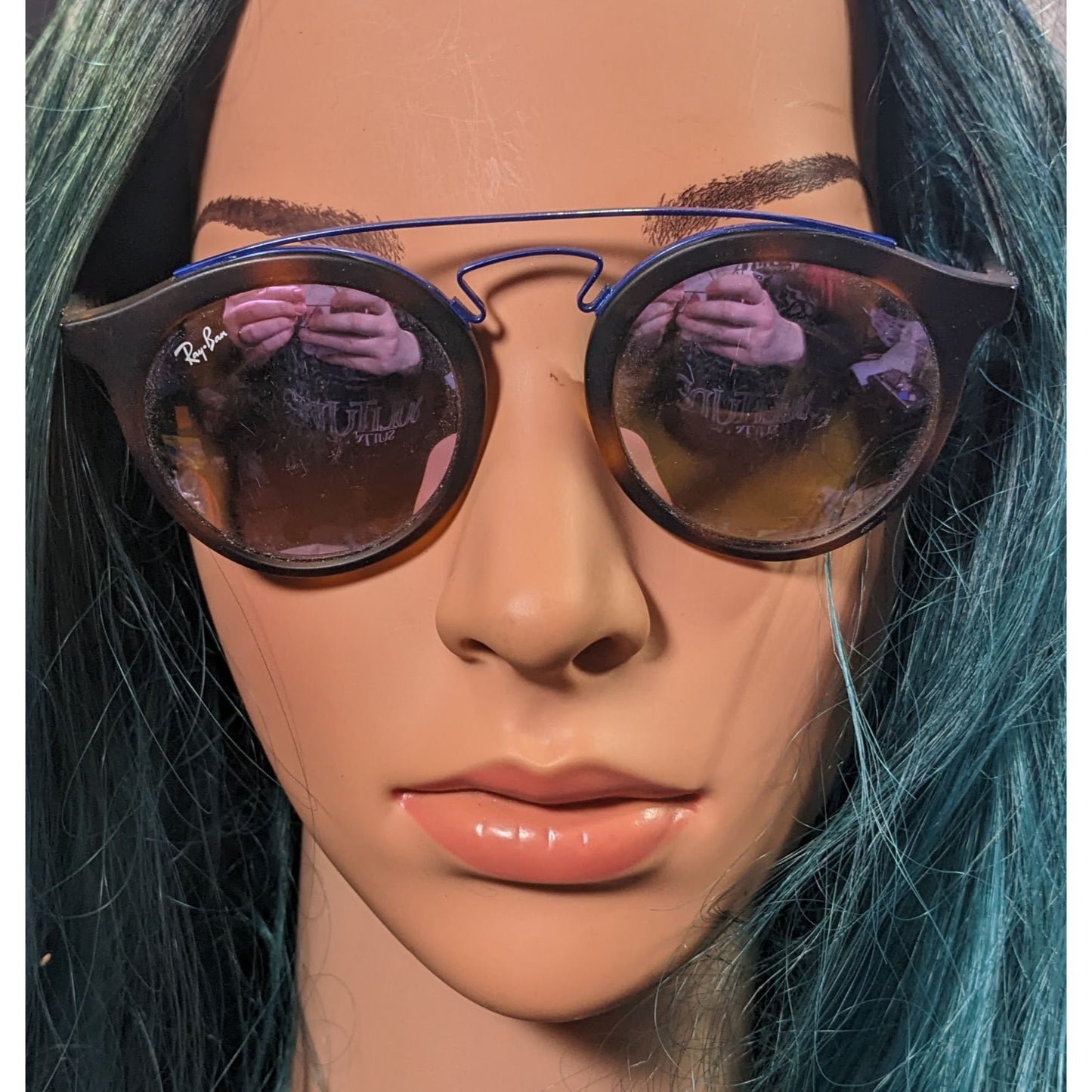 Ray-Ban 4256 Round Tortoise Sunglasses With Blue Accents And Lilac Mirror Lenses