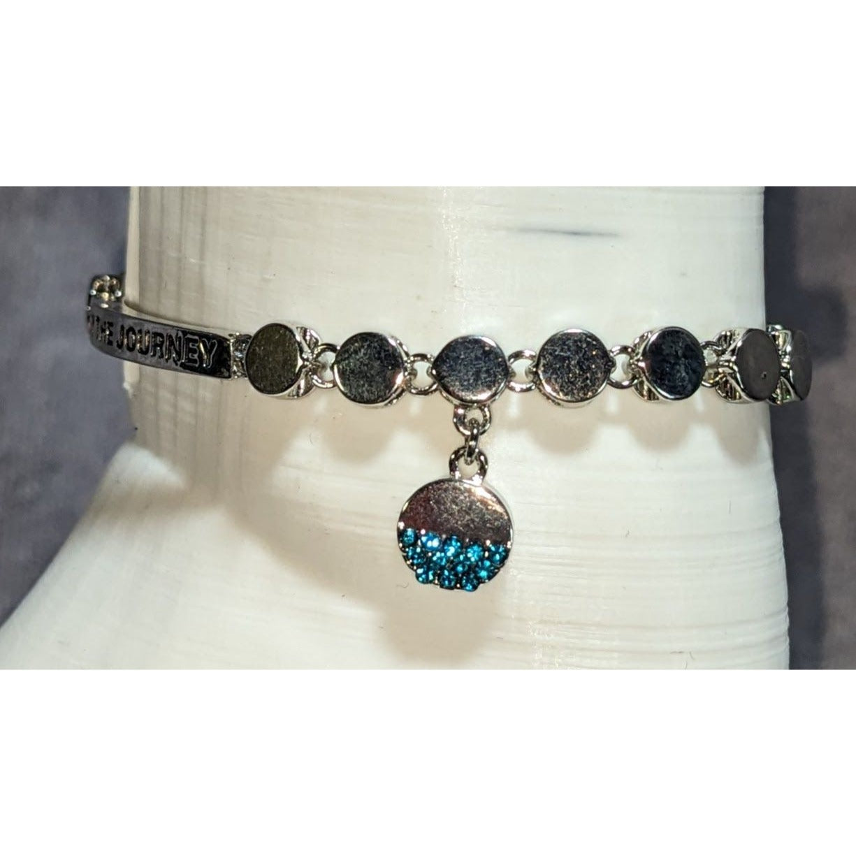 Boho BCBGeneration Enjoy The Journey Blue Tassel Charm Bracelet Silver Tone