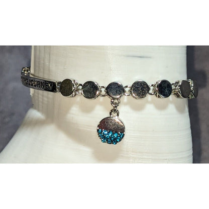 Boho BCBGeneration Enjoy The Journey Blue Tassel Charm Bracelet Silver Tone