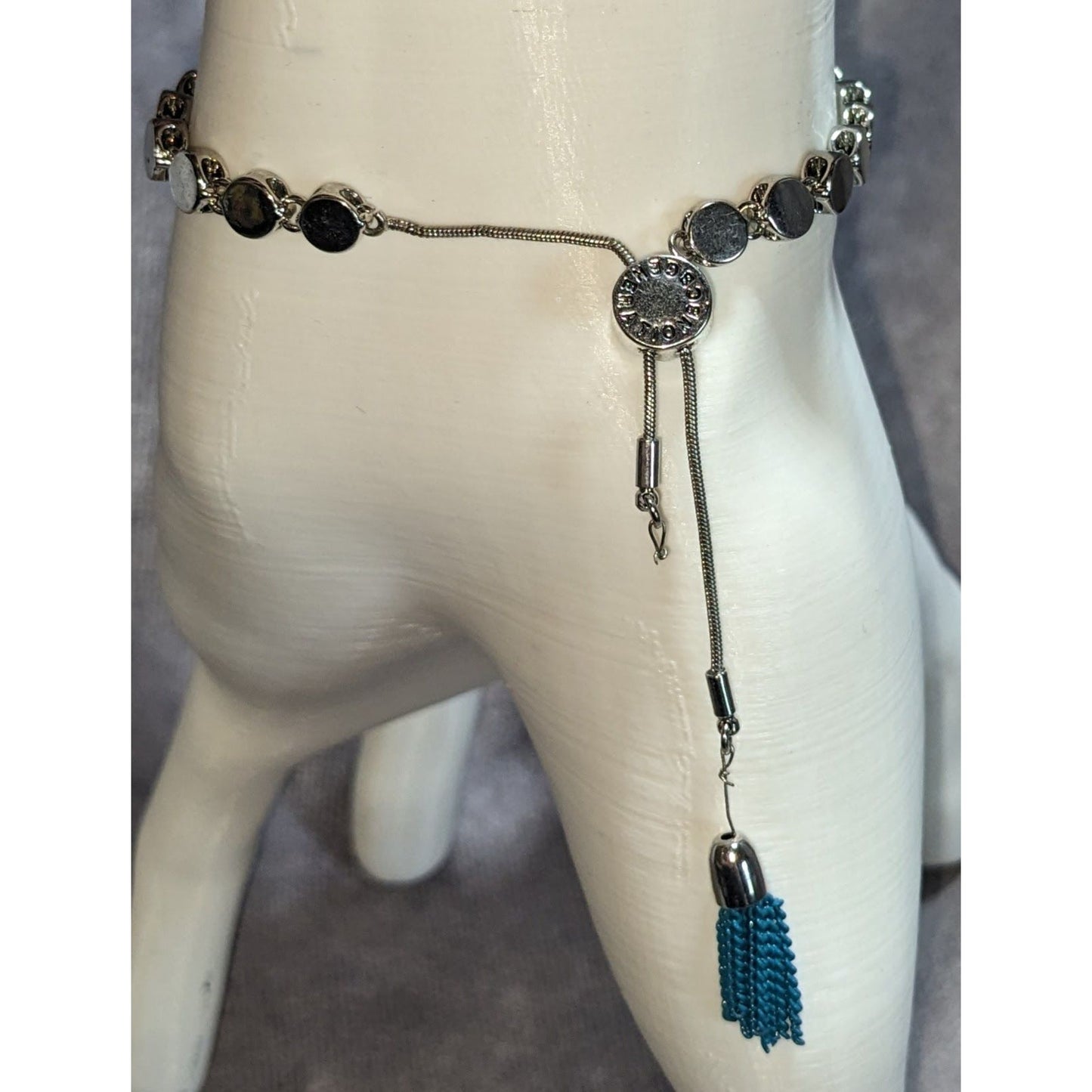 Boho BCBGeneration Enjoy The Journey Blue Tassel Charm Bracelet Silver Tone