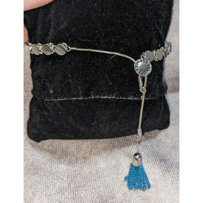 Boho BCBGeneration Enjoy The Journey Blue Tassel Charm Bracelet Silver Tone
