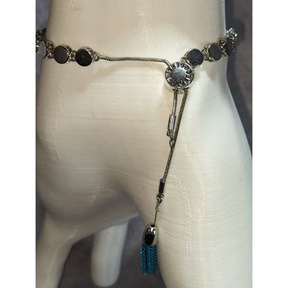 Boho BCBGeneration Enjoy The Journey Blue Tassel Charm Bracelet Silver Tone