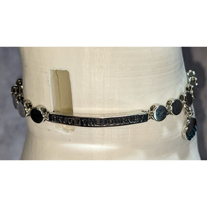 Boho BCBGeneration Enjoy The Journey Blue Tassel Charm Bracelet Silver Tone