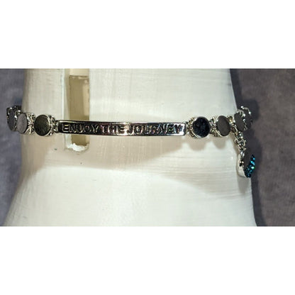 Boho BCBGeneration Enjoy The Journey Blue Tassel Charm Bracelet Silver Tone