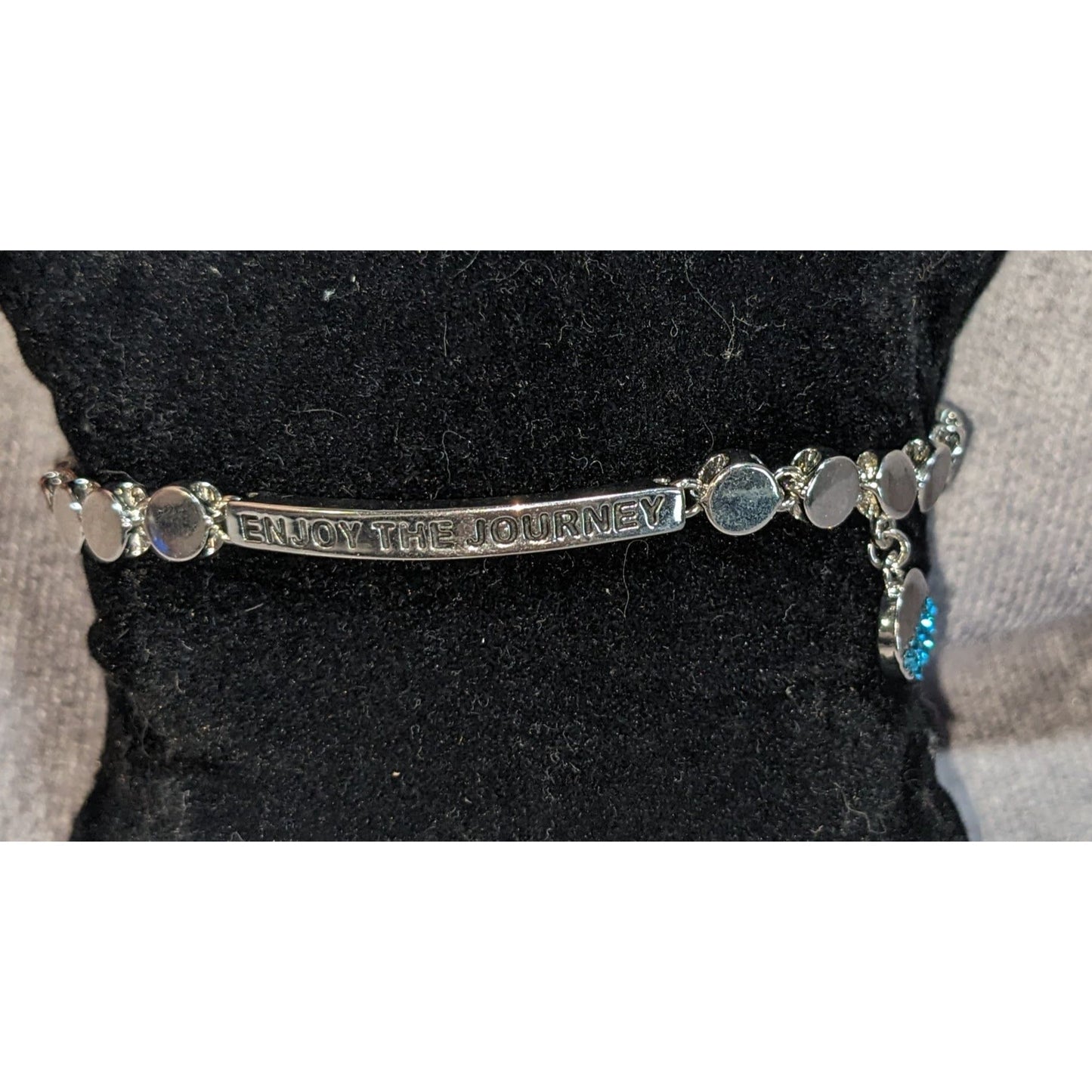 Boho BCBGeneration Enjoy The Journey Blue Tassel Charm Bracelet Silver Tone