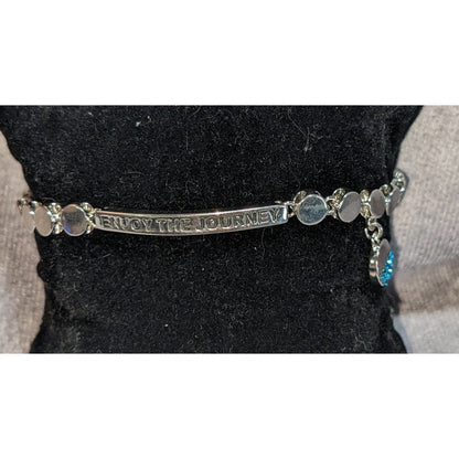 Boho BCBGeneration Enjoy The Journey Blue Tassel Charm Bracelet Silver Tone