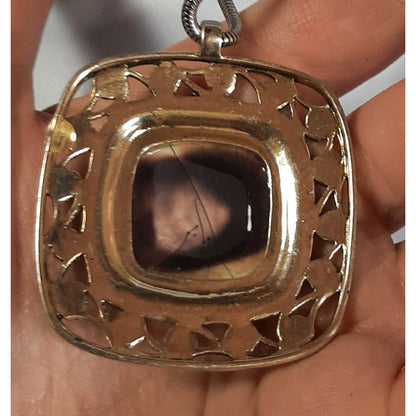 Chunky Abstract Pendant Necklace With Scrollwork Border