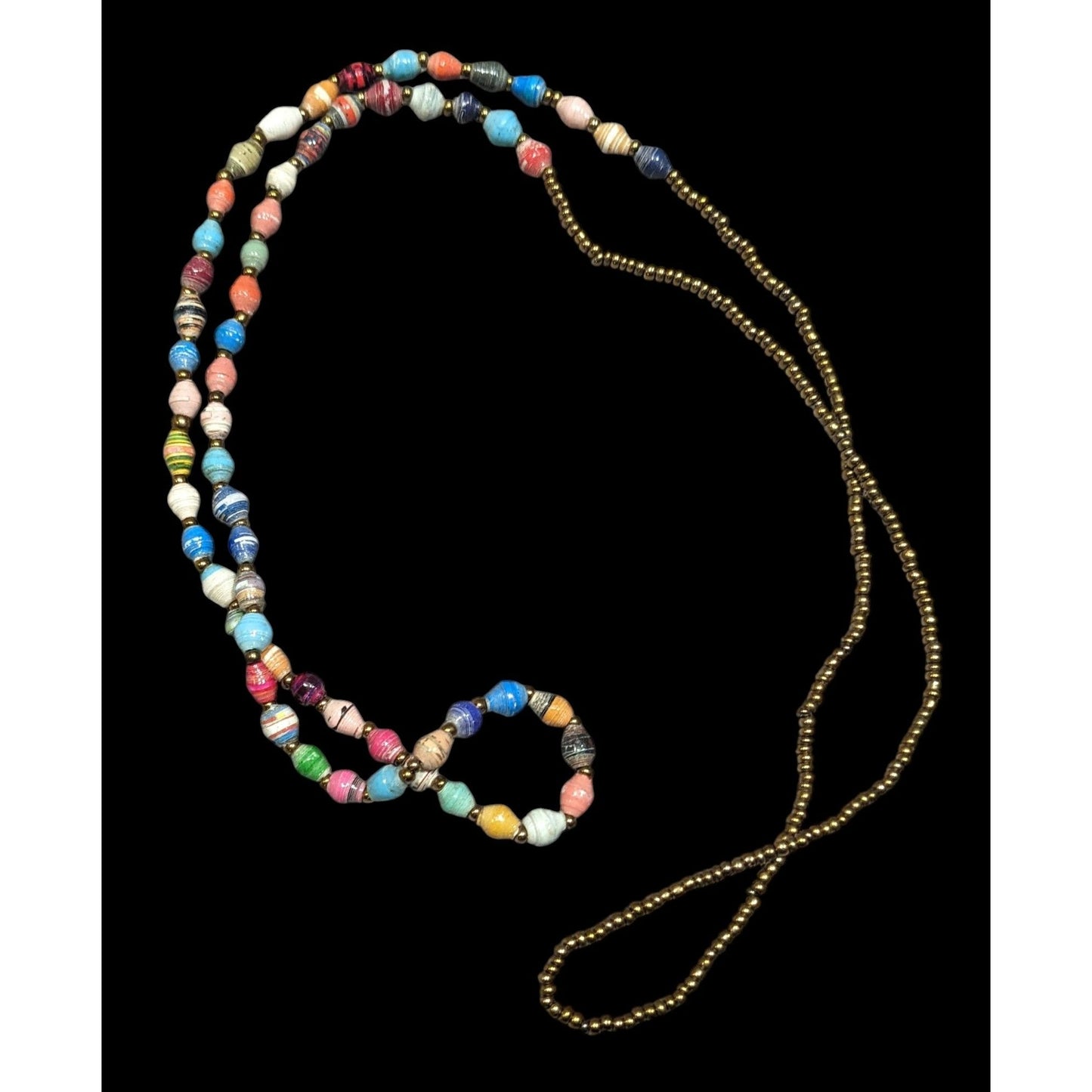 Bohemian Rainbow Wrapped Paper And Glass Beaded Necklace