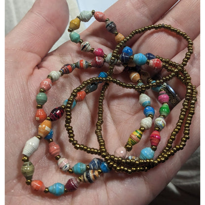 Bohemian Rainbow Wrapped Paper And Glass Beaded Necklace