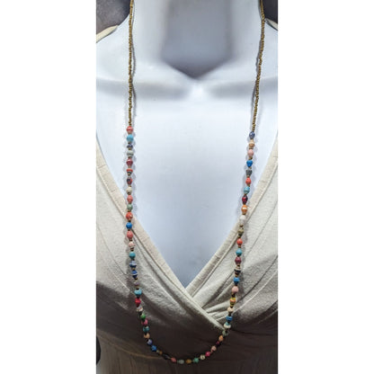 Bohemian Rainbow Wrapped Paper And Glass Beaded Necklace