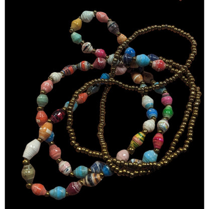 Bohemian Rainbow Wrapped Paper And Glass Beaded Necklace