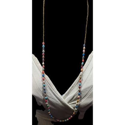 Bohemian Rainbow Wrapped Paper And Glass Beaded Necklace
