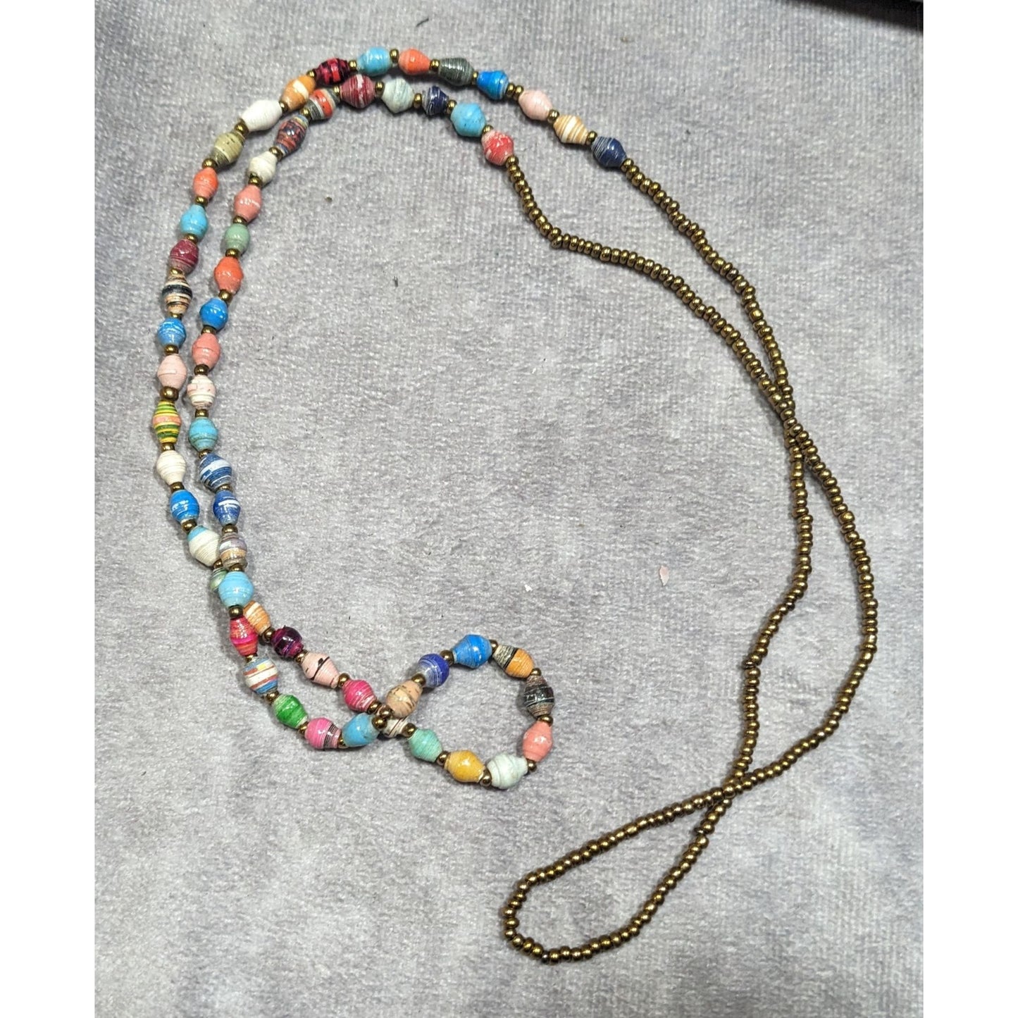 Bohemian Rainbow Wrapped Paper And Glass Beaded Necklace