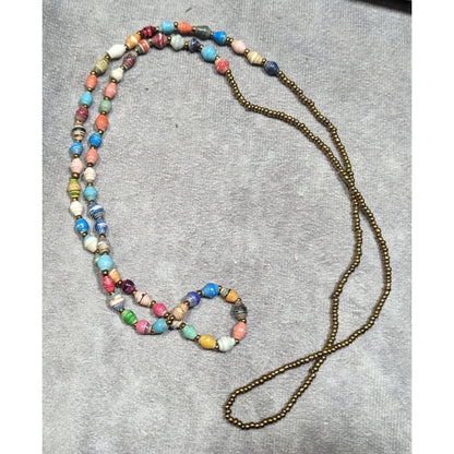Bohemian Rainbow Wrapped Paper And Glass Beaded Necklace