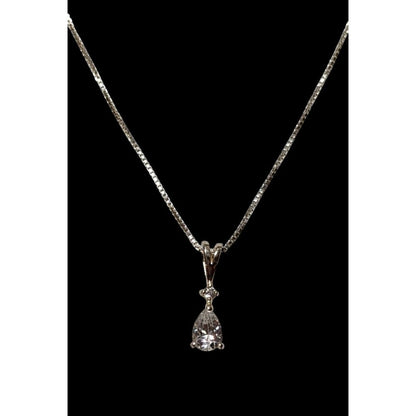 Elegant Sterling Silver Cubic Zirconia Teardrop Pendant Necklace