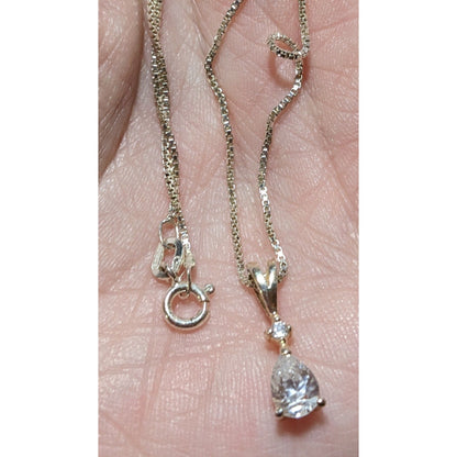 Elegant Sterling Silver Cubic Zirconia Teardrop Pendant Necklace