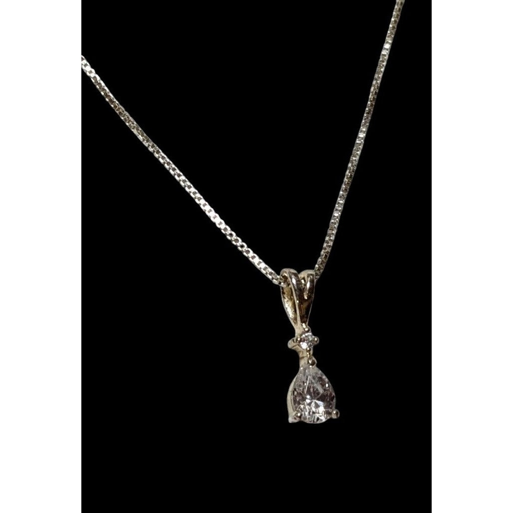 Elegant Sterling Silver Cubic Zirconia Teardrop Pendant Necklace