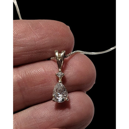 Elegant Sterling Silver Cubic Zirconia Teardrop Pendant Necklace