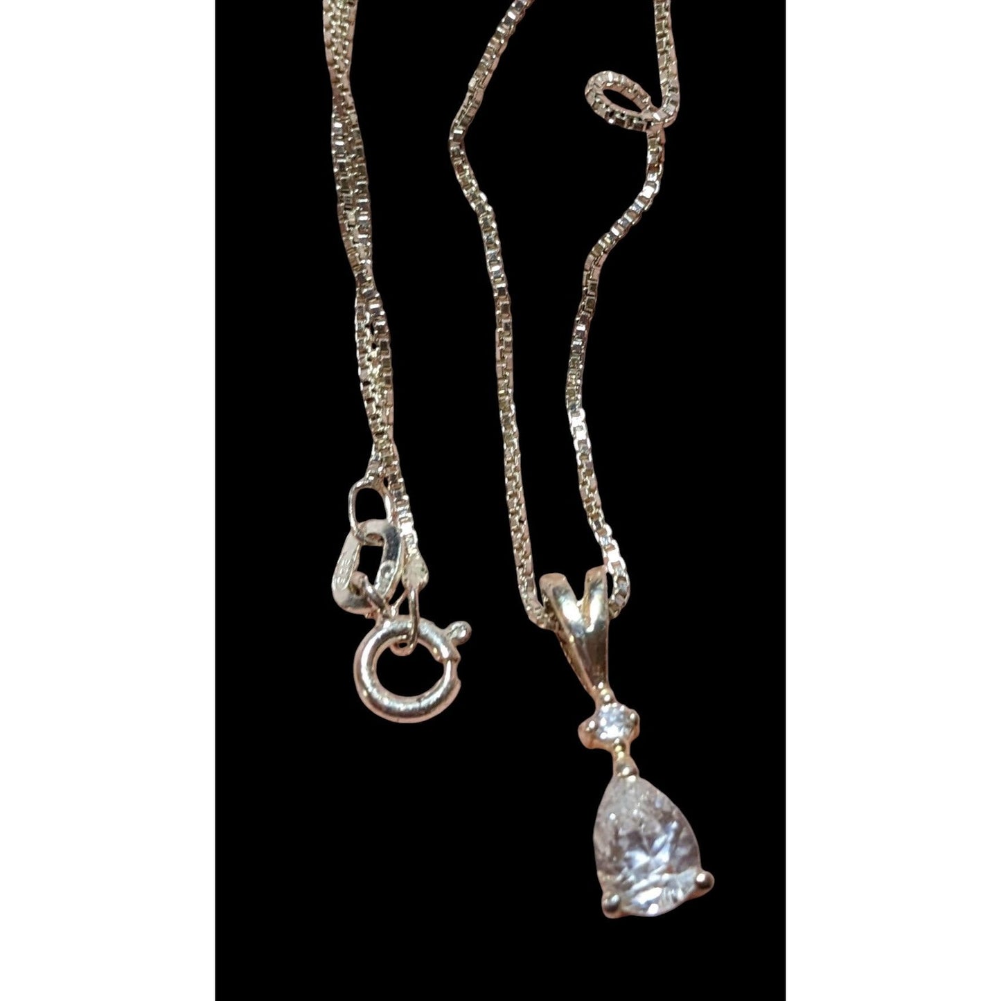 Elegant Sterling Silver Cubic Zirconia Teardrop Pendant Necklace