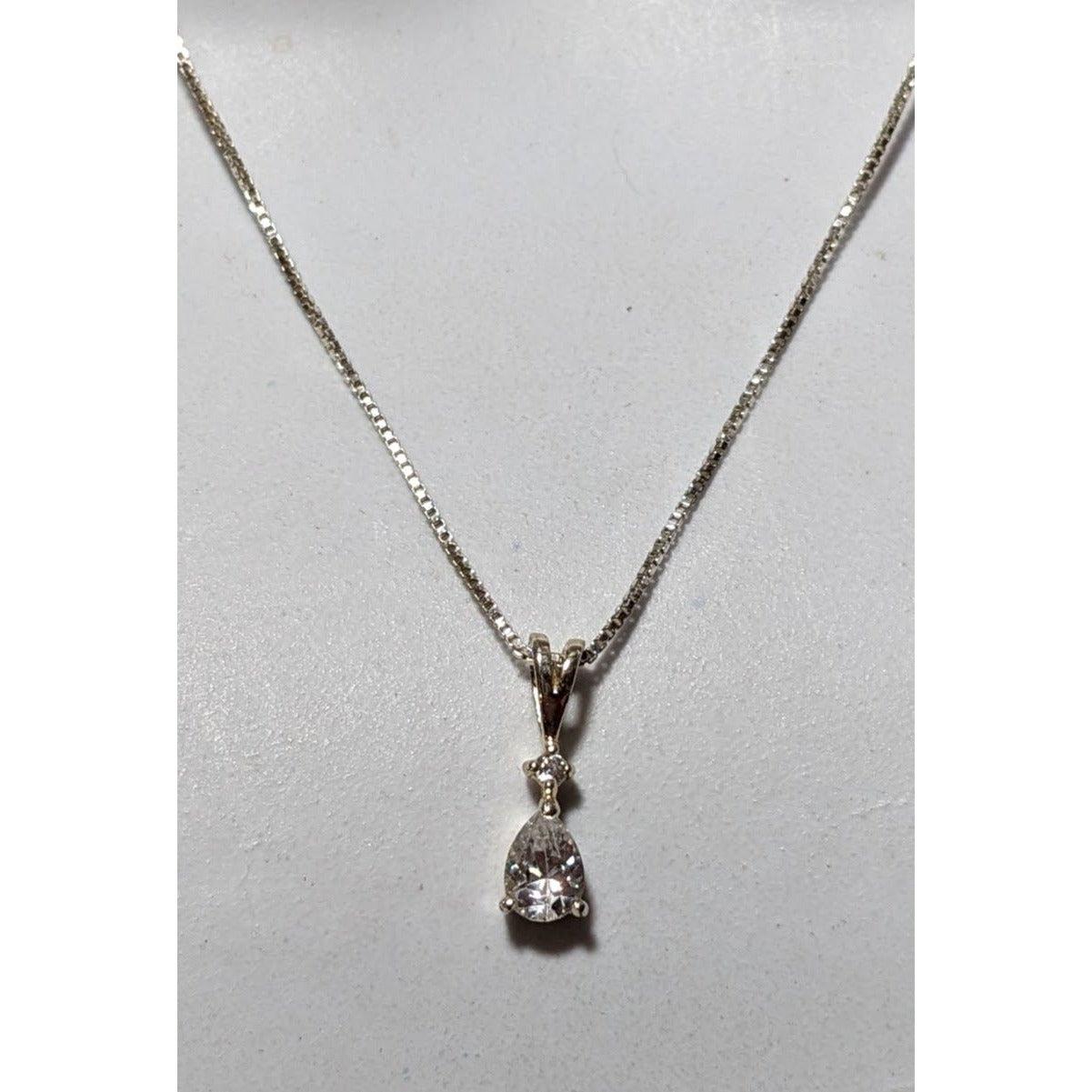 Elegant Sterling Silver Cubic Zirconia Teardrop Pendant Necklace