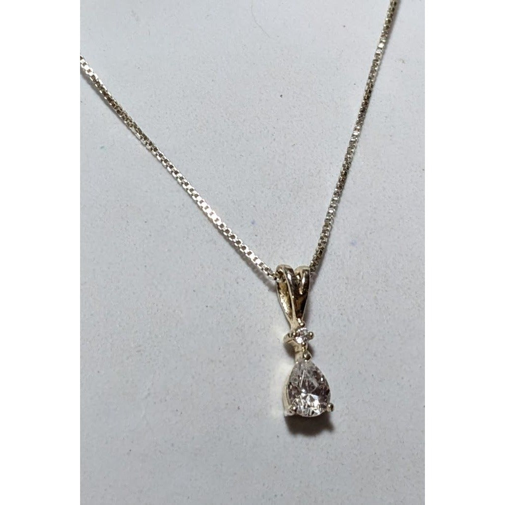 Elegant Sterling Silver Cubic Zirconia Teardrop Pendant Necklace