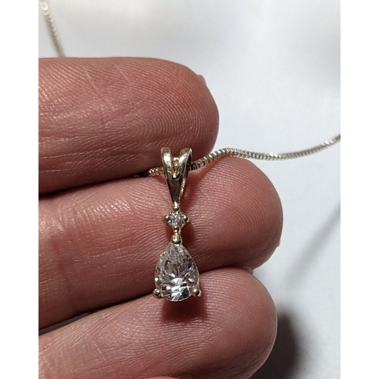 Elegant Sterling Silver Cubic Zirconia Teardrop Pendant Necklace