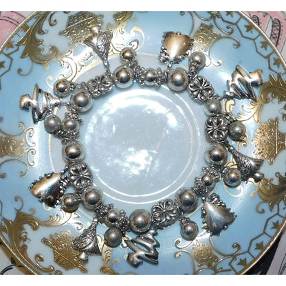 Vintage Christmas Tree Charm Bracelet Silver Tone