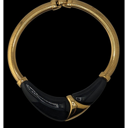 Glam Vintage Napier Omega Necklace Black Lucite Gold Tone Statement Collar