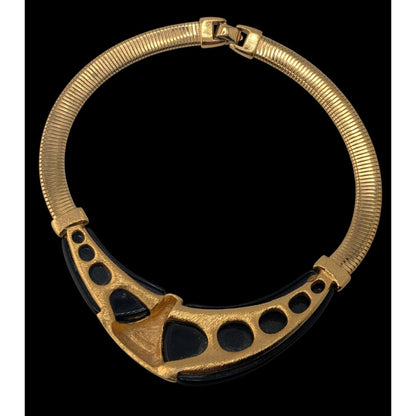 Glam Vintage Napier Omega Necklace Black Lucite Gold Tone Statement Collar