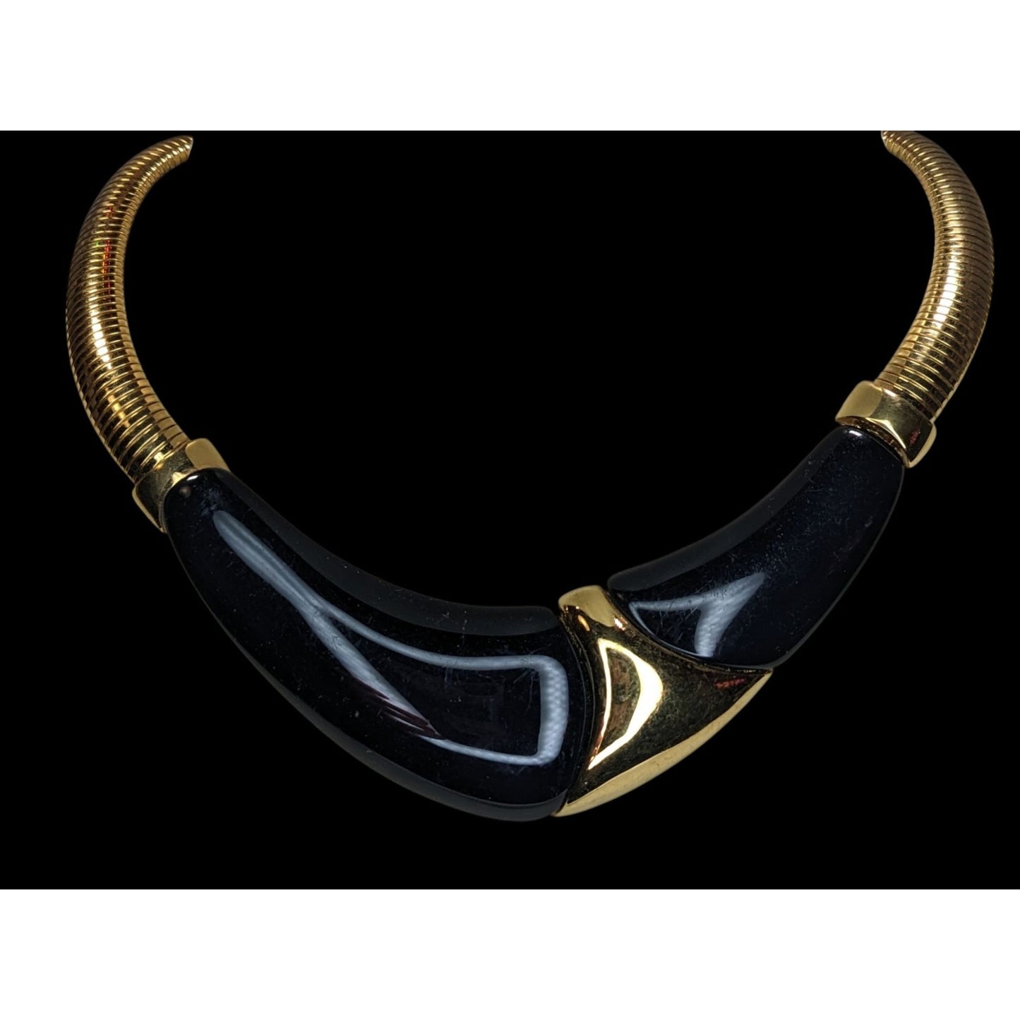 Glam Vintage Napier Omega Necklace Black Lucite Gold Tone Statement Collar