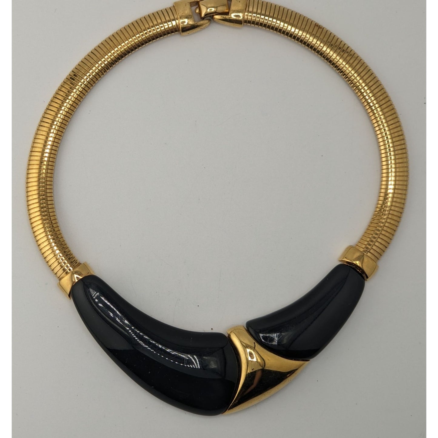 Glam Vintage Napier Omega Necklace Black Lucite Gold Tone Statement Collar