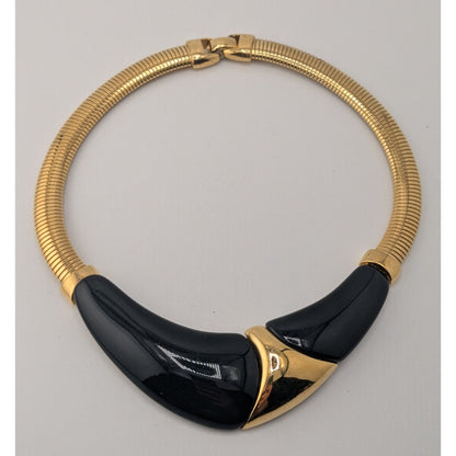 Glam Vintage Napier Omega Necklace Black Lucite Gold Tone Statement Collar