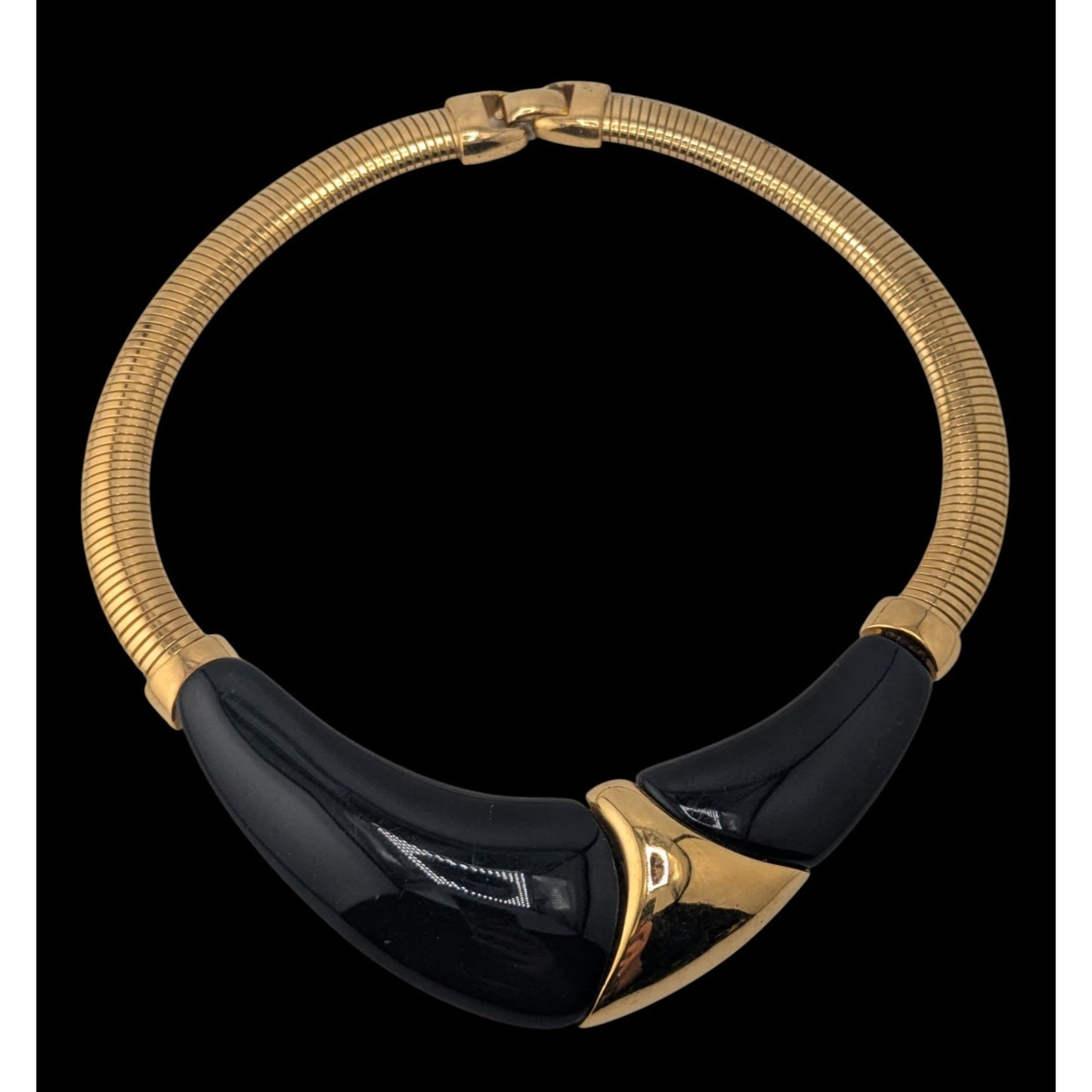 Glam Vintage Napier Omega Necklace Black Lucite Gold Tone Statement Collar