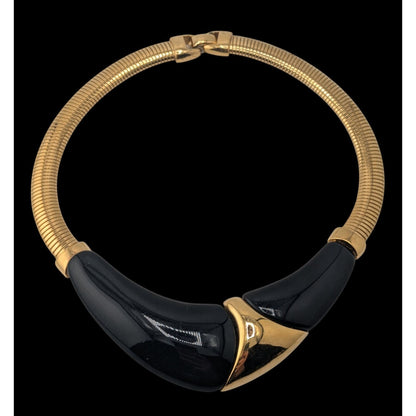 Glam Vintage Napier Omega Necklace Black Lucite Gold Tone Statement Collar