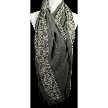 Vintage Green And White Floral Embroidered Scarf