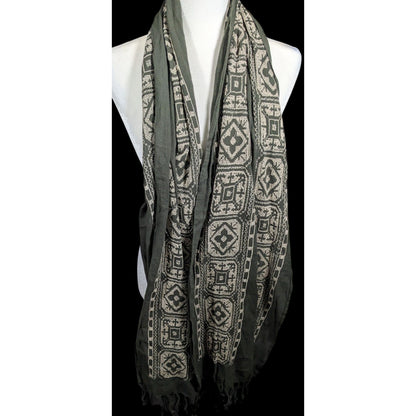 Vintage Green And White Floral Embroidered Scarf