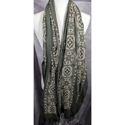 Vintage Green And White Floral Embroidered Scarf