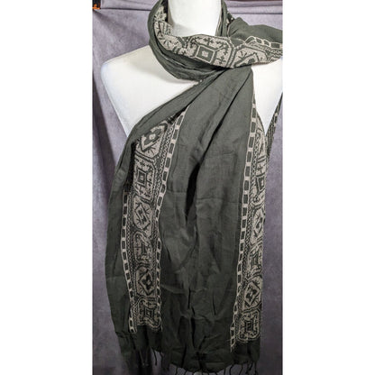 Vintage Green And White Floral Embroidered Scarf