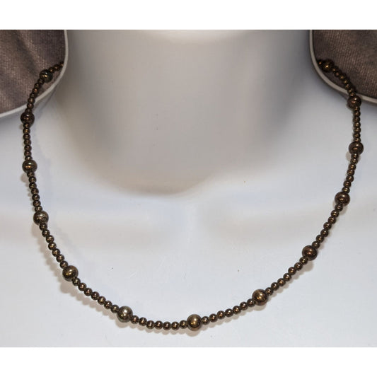 Antiqued Silver Beaded Necklace Vintage Ball Station Chain Minimalist Classic Jewelry