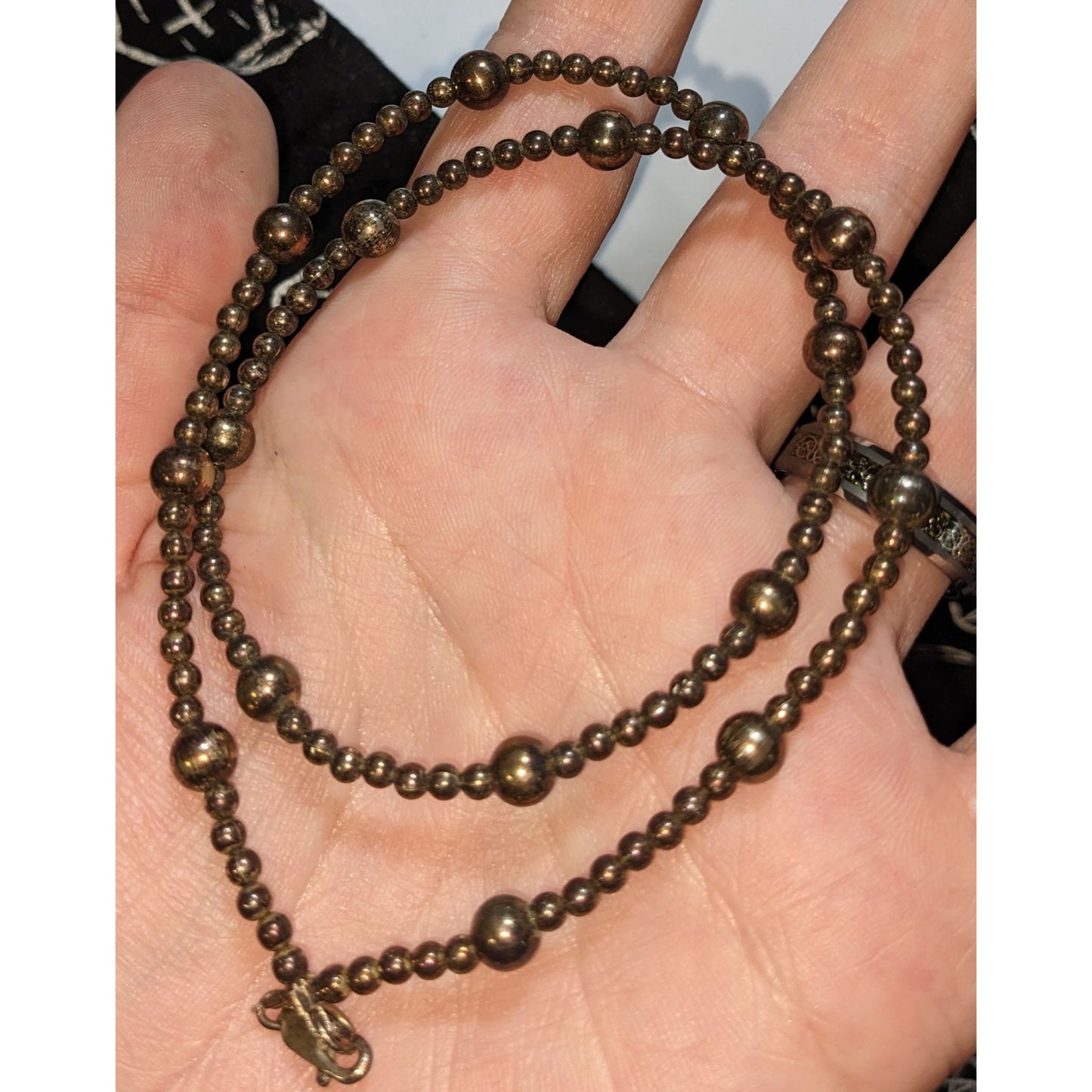 Antiqued Silver Beaded Necklace Vintage Ball Station Chain Minimalist Classic Jewelry
