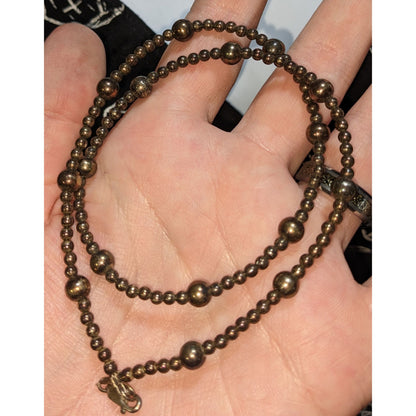 Antiqued Silver Beaded Necklace Vintage Ball Station Chain Minimalist Classic Jewelry