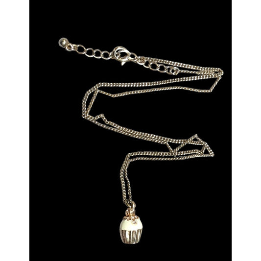 Dainty Rhinestone Cupcake Pendant Necklace Rose Gold Tone