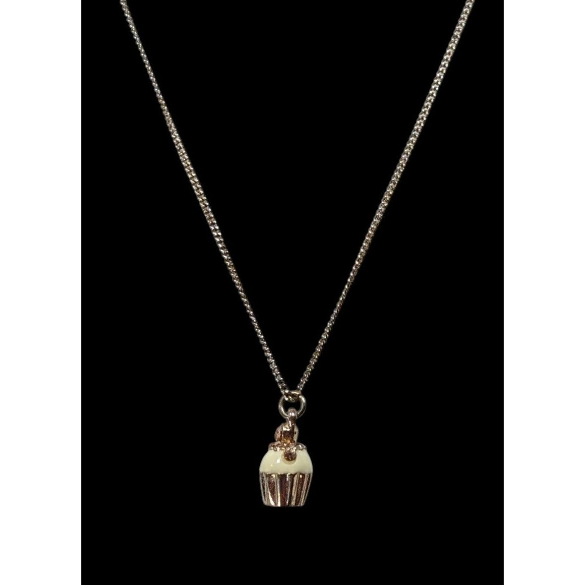 Dainty Rhinestone Cupcake Pendant Necklace Rose Gold Tone