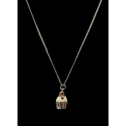 Dainty Rhinestone Cupcake Pendant Necklace Rose Gold Tone