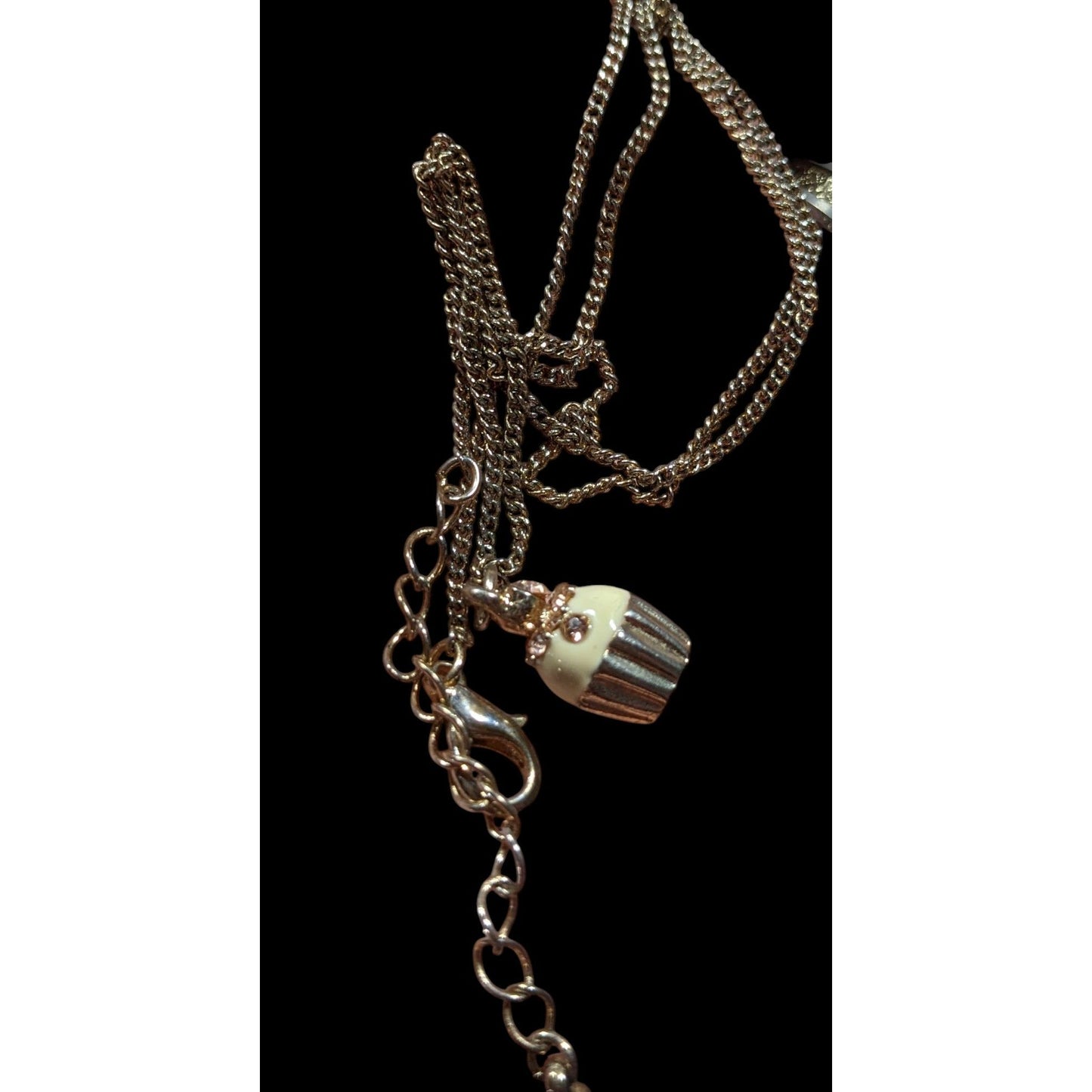 Dainty Rhinestone Cupcake Pendant Necklace Rose Gold Tone