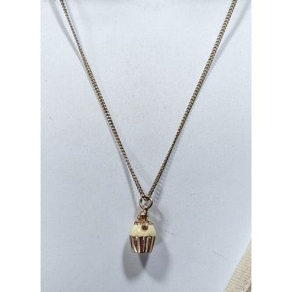 Dainty Rhinestone Cupcake Pendant Necklace Rose Gold Tone