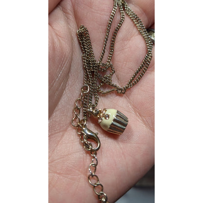 Dainty Rhinestone Cupcake Pendant Necklace Rose Gold Tone